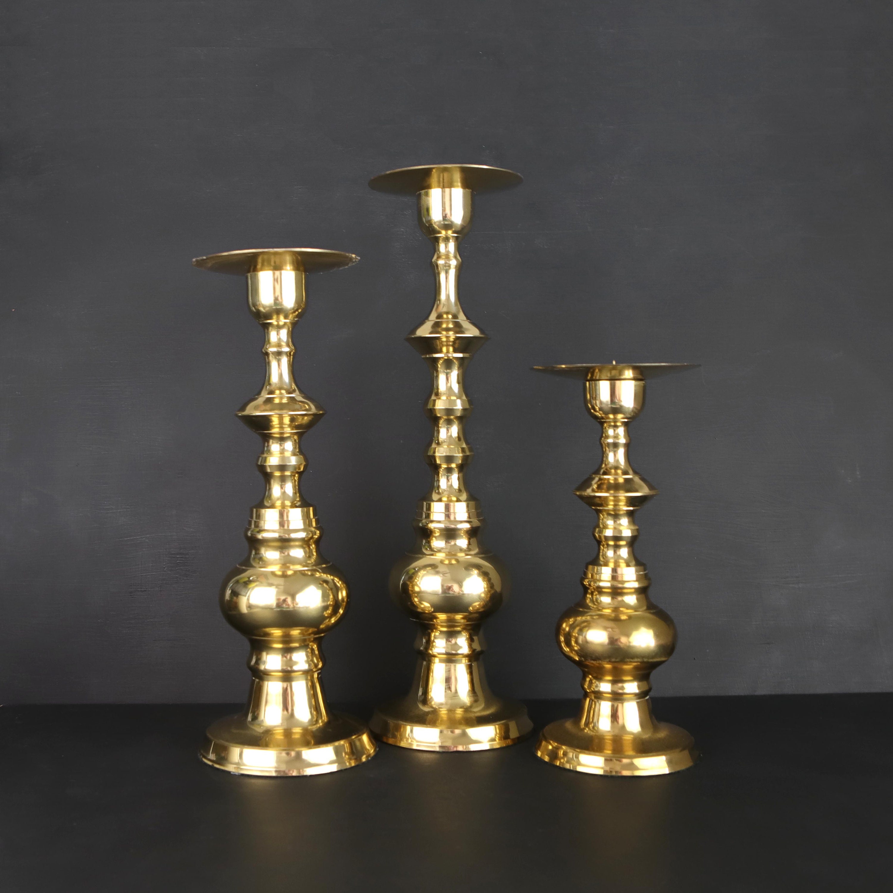 Large Brass Floor Pillar Candlestick Holders Church Candles Etsy