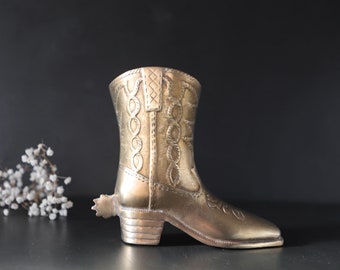 Vintage Cowboy Boot Vase Western Brass Planter Pot Centerpiece Doorstop Shoe Statue with Spur Taiwan