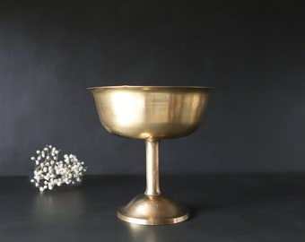 Simple Brass Pedestal Bowl Vintage Catchall Centerpiece 7 1/2” tall x 7 3/4” round