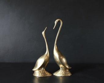 Rosenthal Netter Brass Swans Vintage Elegant Bird Statues Paperweights 8 3/8" Tall MCM Bookshelf Birds