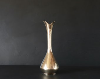 Modernist Brass Bud Vase Vintage Bulb Shaped Gold Metal Mothers Day Flower Stem Bookcase Shelf Display