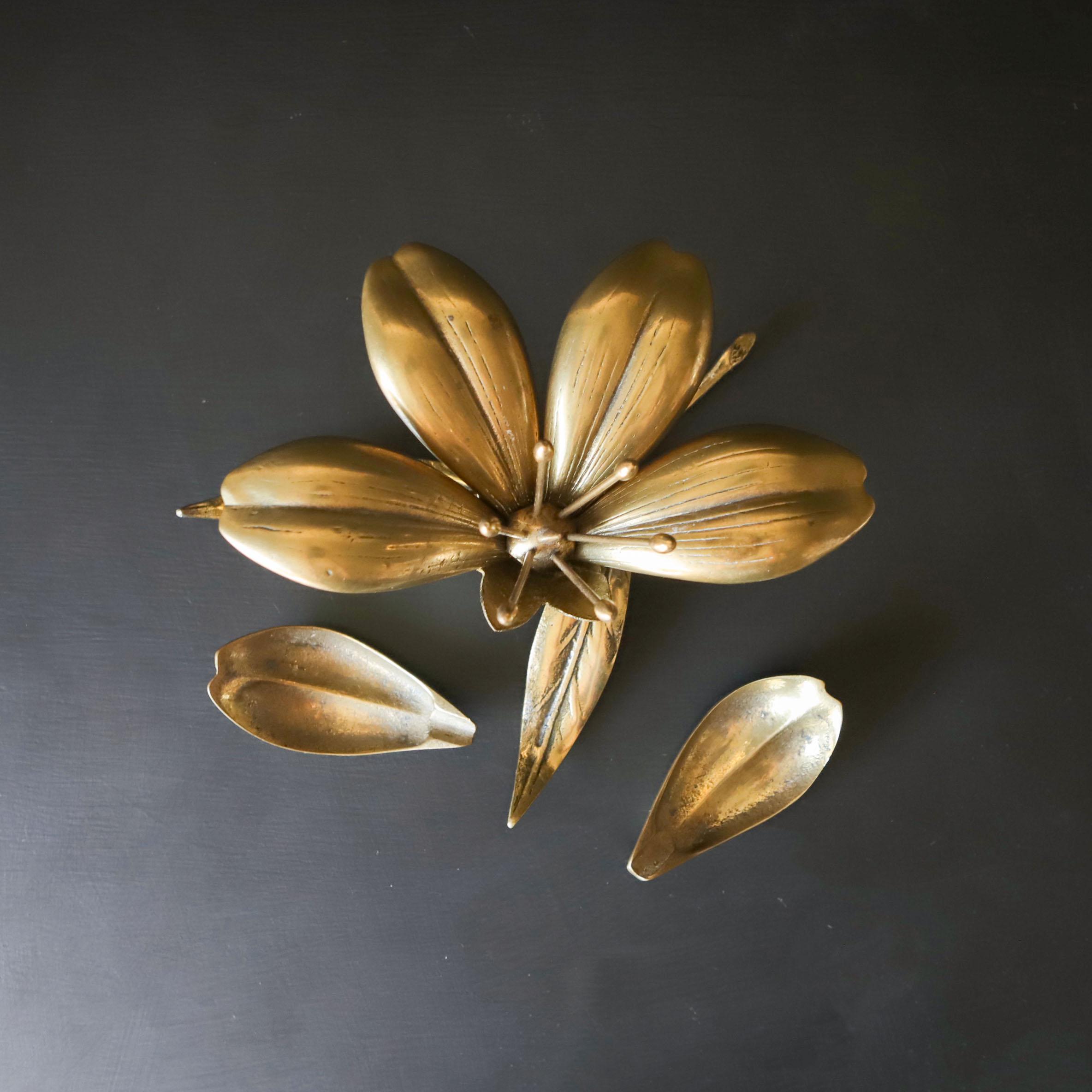 Vintage Brass Lotus Ashtray Sculpture Individual Petals