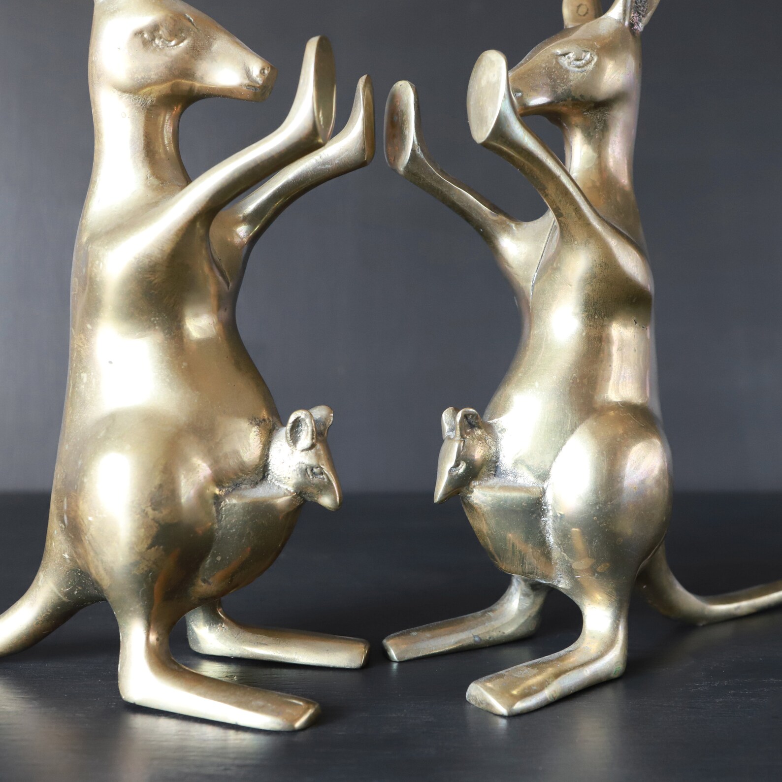 Whimsical Kangaroos Bookends Joey Baby Pouches Brass Door Stop Etsy