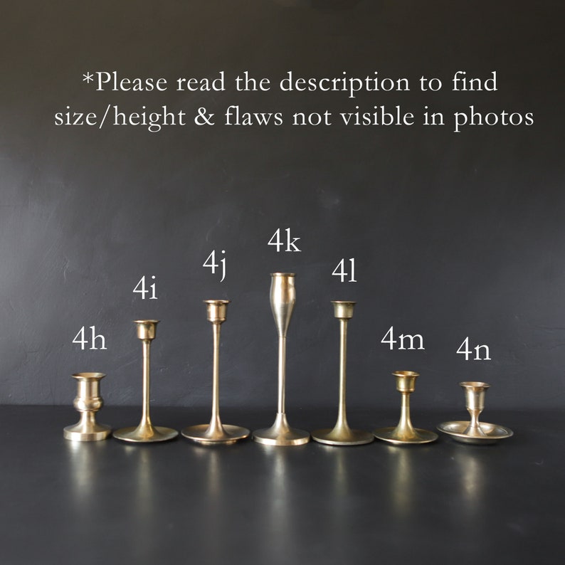 Vintage Brass Candlesticks Antique Candle Holder You Choose SOLD SEPARATELY Mixed Graduated Gold Metal Mismatched Wedding Collection READ image 5