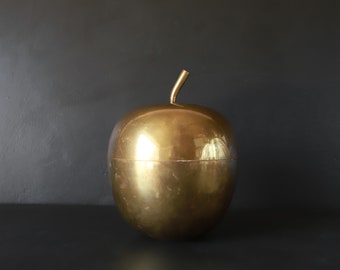 Vintage Brass Apple Trinket Box Fruit Shaped Hide Your Stash Waccamaw Brass Works 6 3/4” t x 5” round