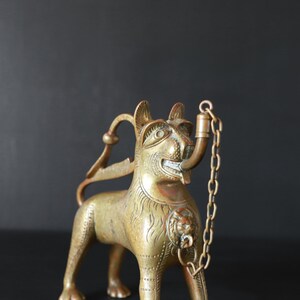 Antique Aquamanile Oil Lamp Lighter 19th C German Lion Shaped Bronze Home Altar Decor Collectible Animal image 10