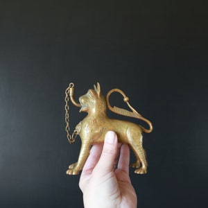 Antique Aquamanile Oil Lamp Lighter 19th C German Lion Shaped Bronze Home Altar Decor Collectible Animal image 3