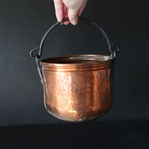 Rustic Copper Bucket Cauldron with Iron Swing Handle Farmhouse Kitchen Storage Container Metalware Dovetailed image 5