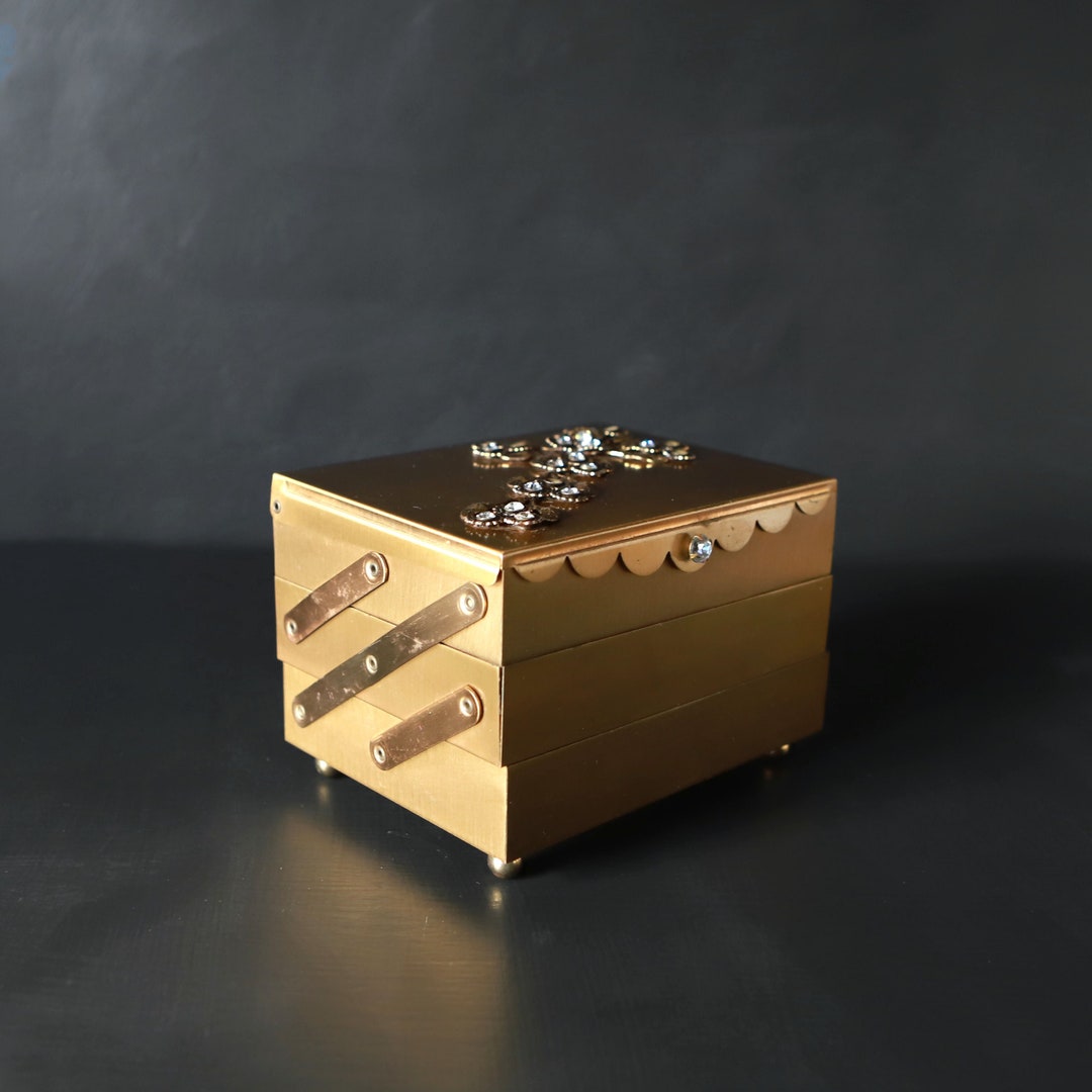 Rhinestone Accordion Jewelry Box Hollywood Regency Vintage Etsy