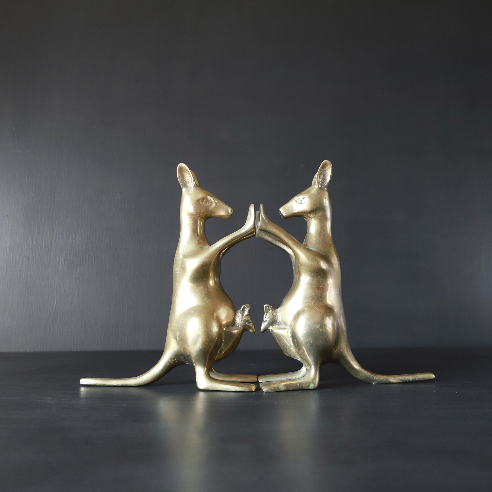 Whimsical Kangaroos Bookends Joey Baby Pouches Brass Door Stop Etsy