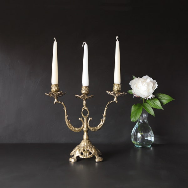 Antique Brass Candelabra Candlestick Holder Ornate Victorian 3 Arm Taper Candle Holder