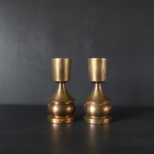Vintage Brass Candlestick Holders: MCM Danish Taper Candle Pair