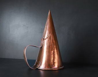 Copper Ale Warmer Vintage Conical Farmhouse Kitchen Tools Handmade Seamed Vase READ with Handle