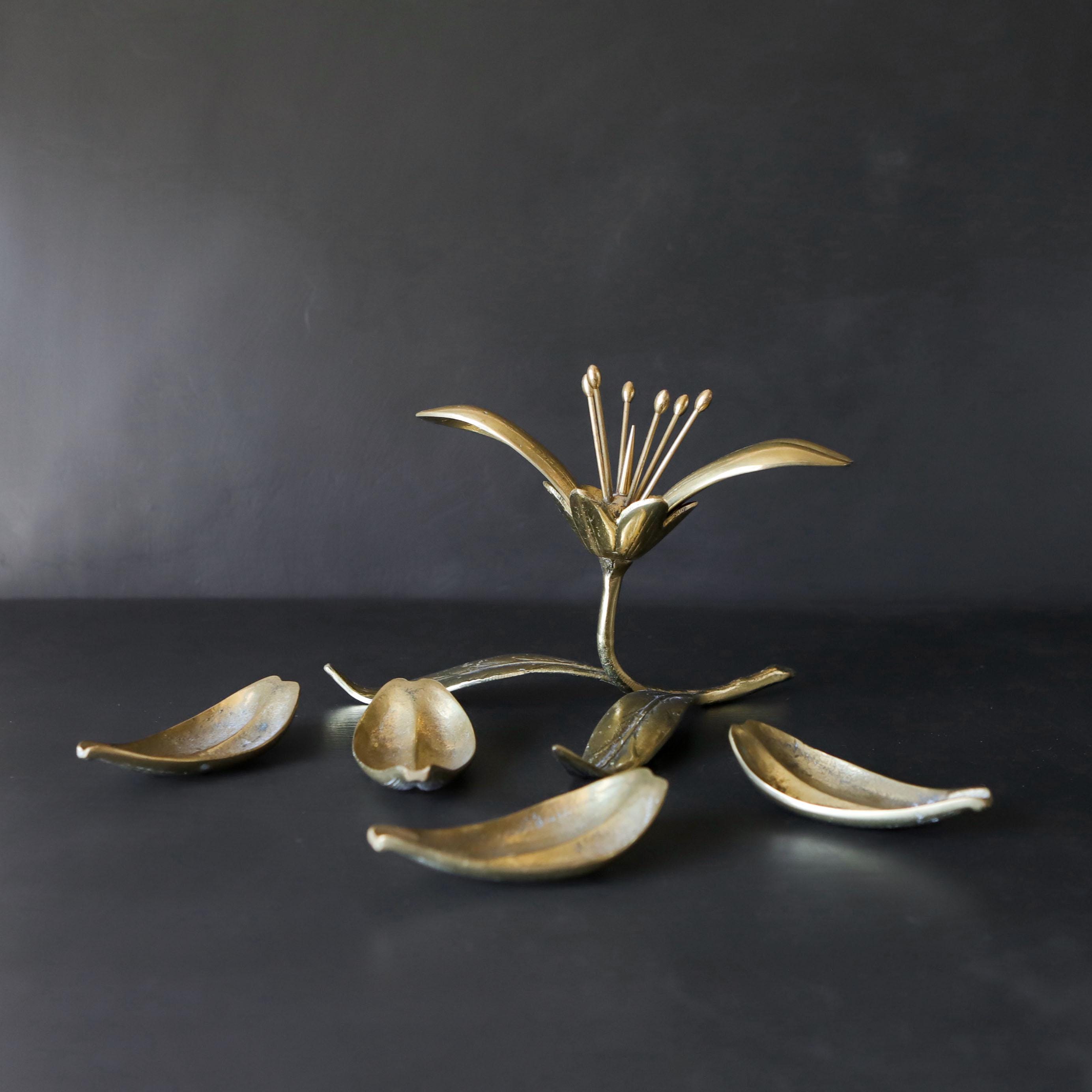Vintage Brass Lotus Ashtray Sculpture Individual Petals