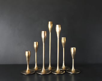 MCM Graduated Brass Candlesticks Vintage Quality Set of 7x Taper Candle Holders Wedding Decor Mantlepiece