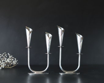 Hans Jensen Calla Lilly Candelabra Set Vintage Silverplated Danish 2 Arm Candlestick Holders Silver Anniversary Gift