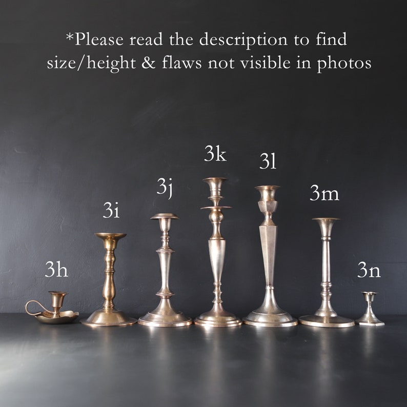 Vintage Brass Candlesticks Antique Candle Holder You Choose SOLD SEPARATELY Mixed Graduated Gold Metal Mismatched Wedding Collection READ image 3