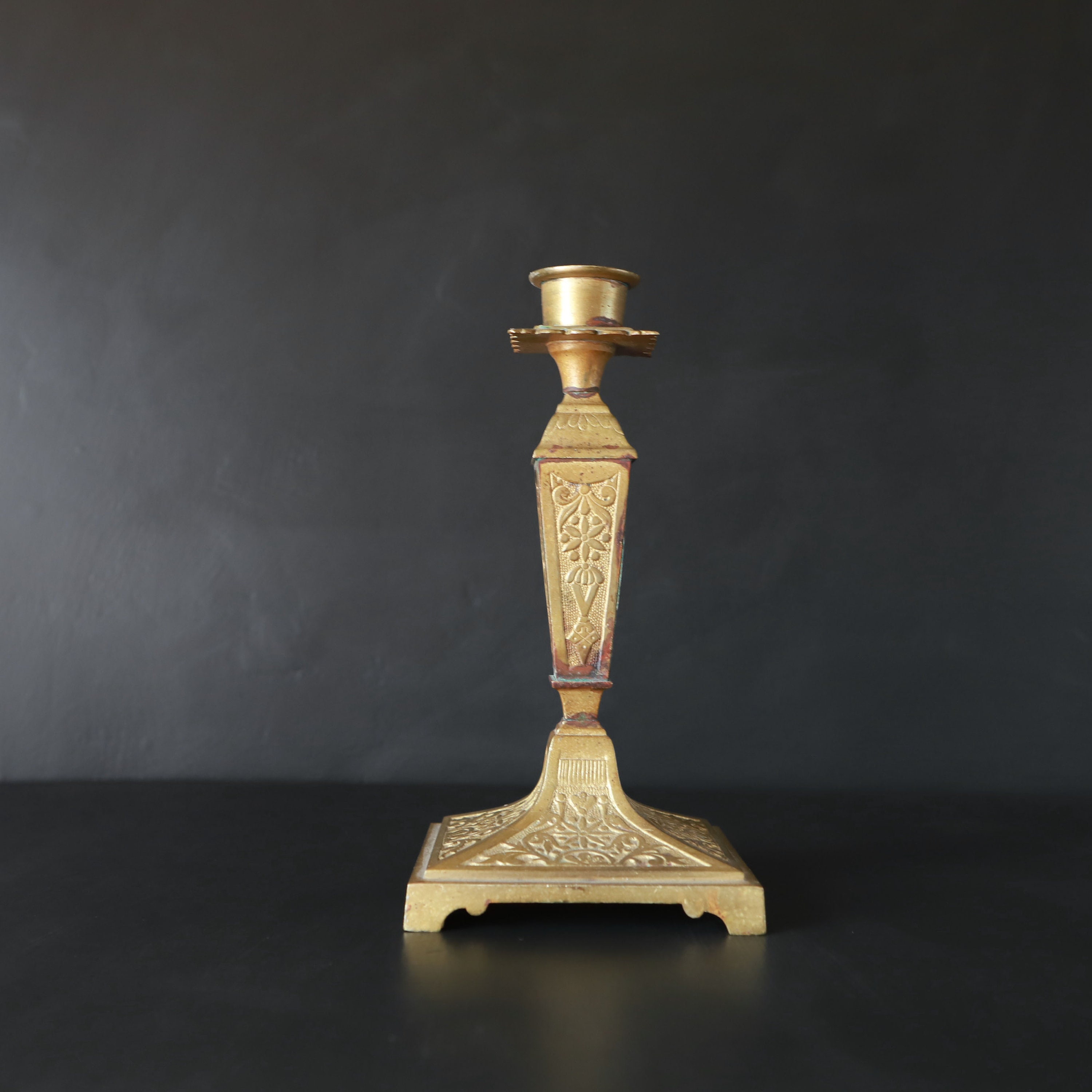 Vintage Brass Art Nouveau Candlestick / Single Brass Candlestick