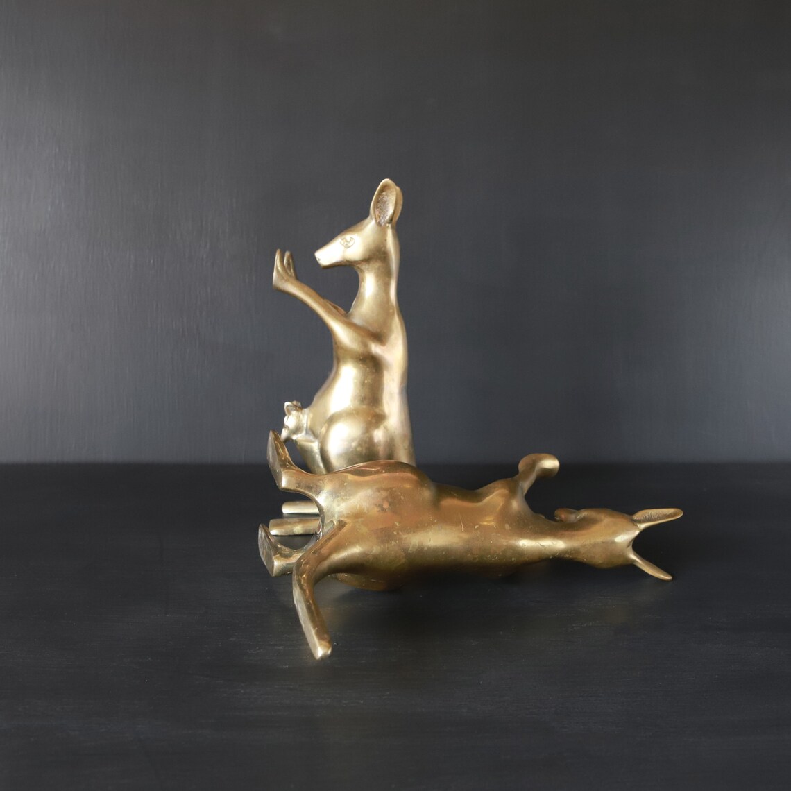 Whimsical Kangaroos Bookends Joey Baby Pouches Brass Door Stop Etsy