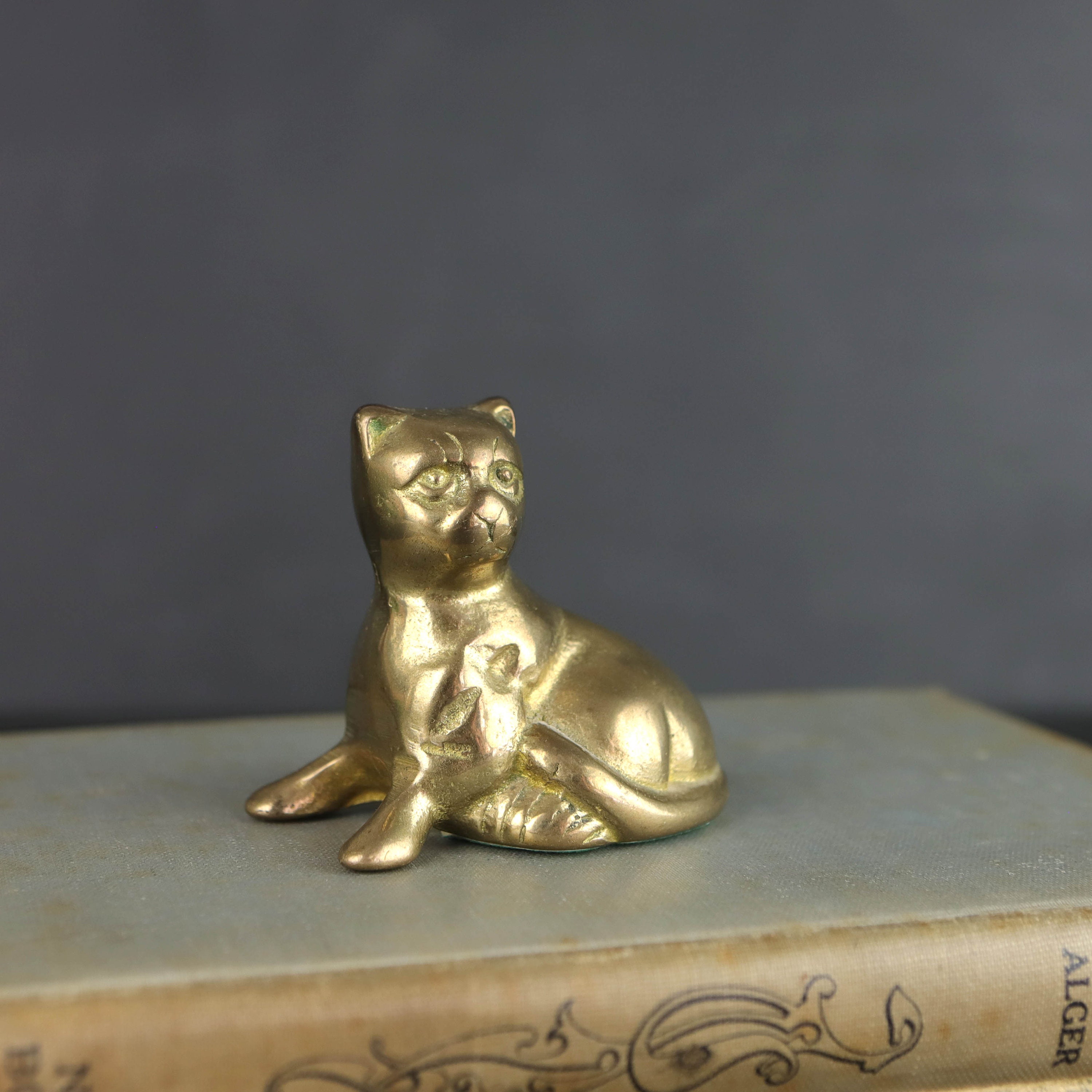 Vintage Brass Cat Paperweight Kitten Figure Etsy