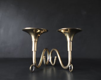 MCM Brass Candelabra Vintage 2 Arm Taper Candlestick Holder Table Centerpiece Sconce For 7/8” Candles