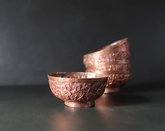 Repousse Copper Bowl Hand Stamped Repousse Vintage Detailed Entryway Trinket Dish Catchall 1 1/2" x 3 3/8" SOLD INDIVIDUALLY