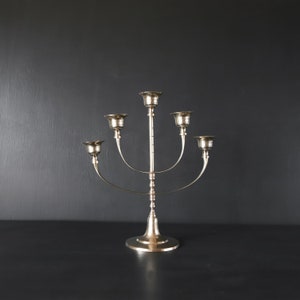 Vintage Brass 5-Arm Candelabra: MCM Taper Candle Holder, Boho Decor