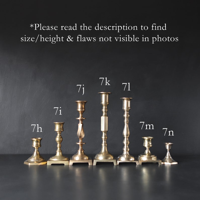 Vintage Brass Candlesticks Antique Candle Holder You Choose SOLD SEPARATELY Mixed Graduated Gold Metal Mismatched Wedding Collection READ image 8