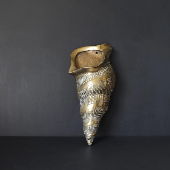 Seashell Wall Pocket Planter Vase Vintage Brass Hanging Conch