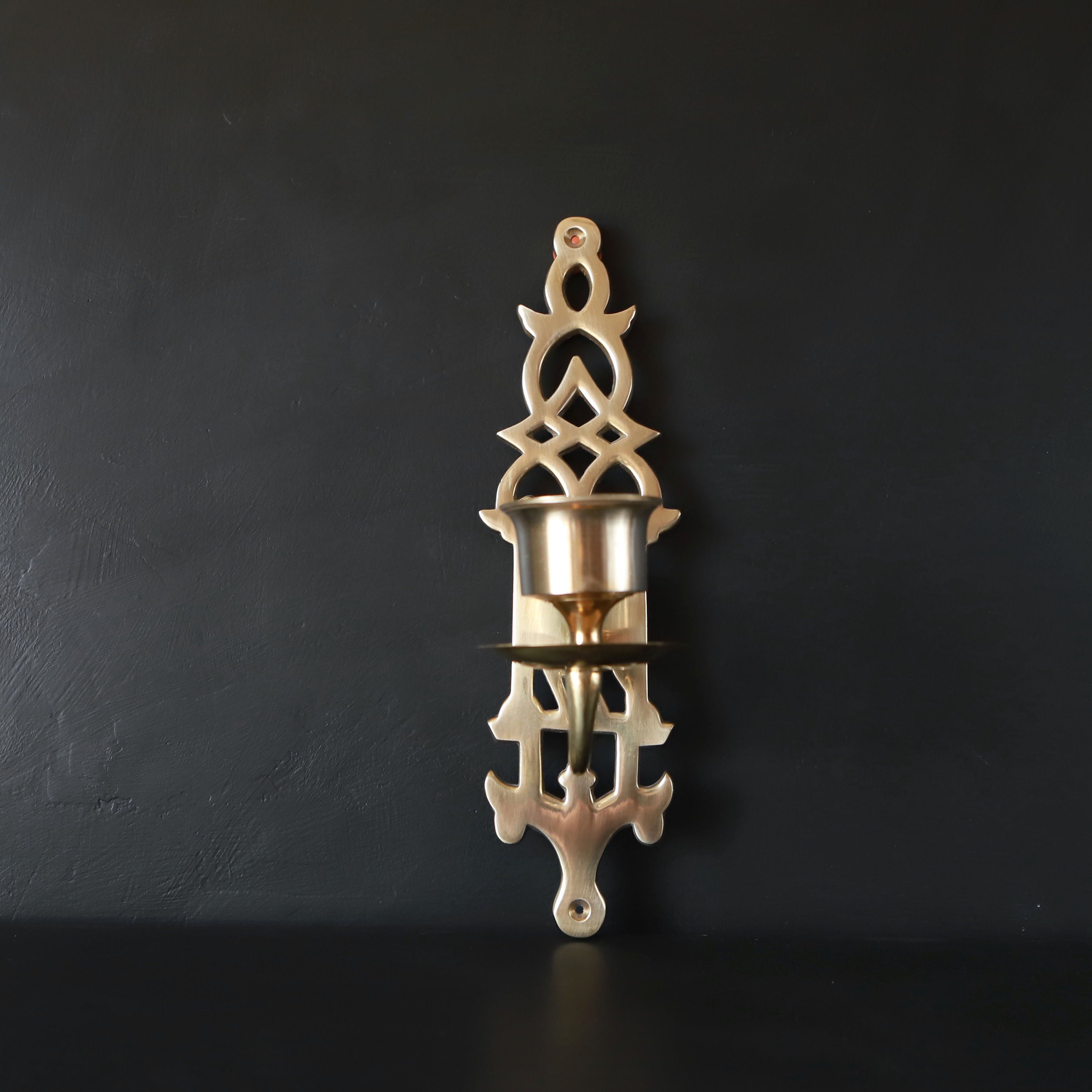 Vintage Brass Sconce Taper Candle Wall Hanging Decor 12 1/8 Tall