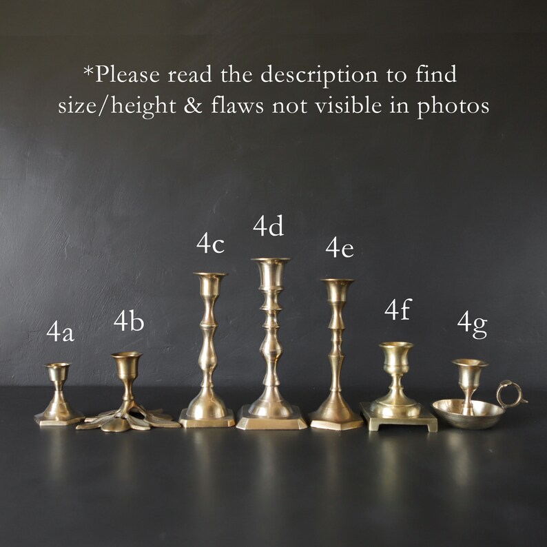 Vintage Brass Candlesticks Antique Candle Holder You Choose SOLD SEPARATELY Mixed Graduated Gold Metal Mismatched Wedding Collection READ image 4