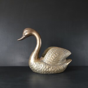 Vintage Brass Swan Planter: Large Cast Metal Bird Decor