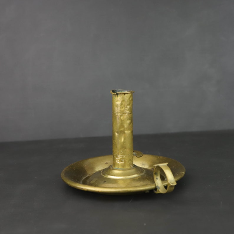 Antique Push Up Brass Chamberstick Rustic Taper Candle Holder French Country Farmhouse Decor