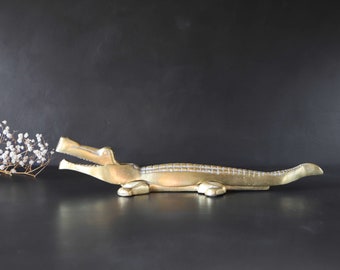 14" Alligator Nutcracker Vintage Brass Novelty Nut Cracker Funny Safari Animal Gifts for Him Father's Day Barware Whimsical Statue