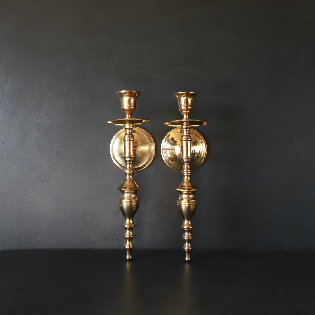 Vintage Brass Candle Sconces Classic Wall Hanging Candlesticks Etsy