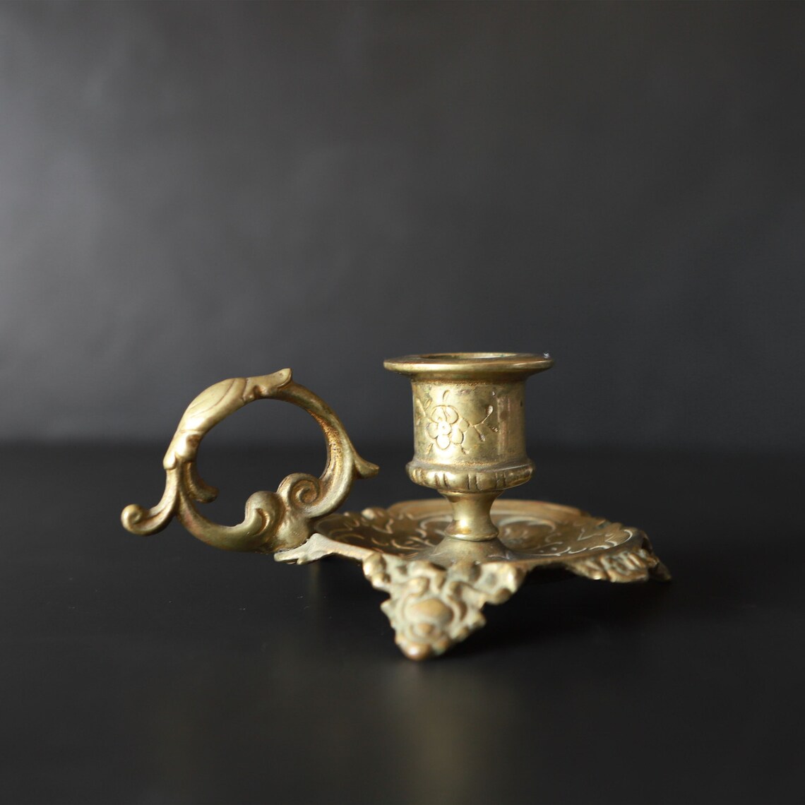 Antique Chamberstick Victorian Brass Candle Holder Finger Loop Etsy