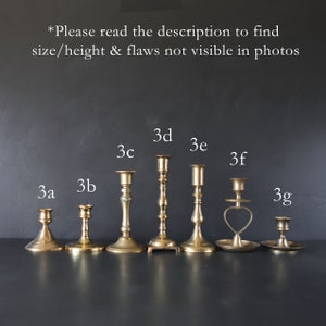 Vintage Brass Candlesticks Antique Candle Holder You Choose SOLD SEPARATELY Mixed Graduated Gold Metal Mismatched Wedding Collection READ image 2