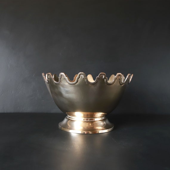 Vintage Brass Crown Bowl Large 10 Round Pedestal Cachepot Etsy