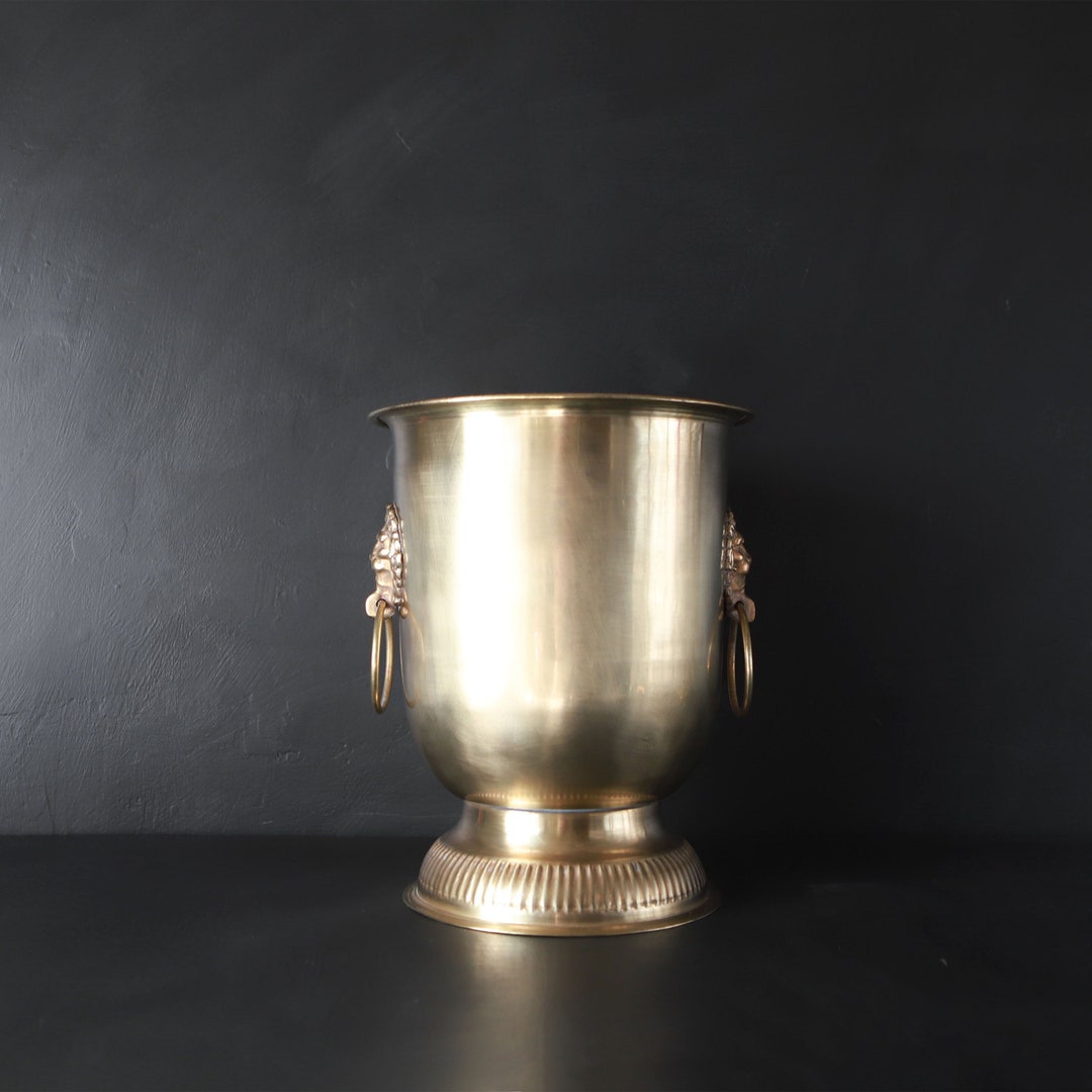 Lion Head Ice Bucket Vintage Brass Pedestal Pot Cachepot Etsy