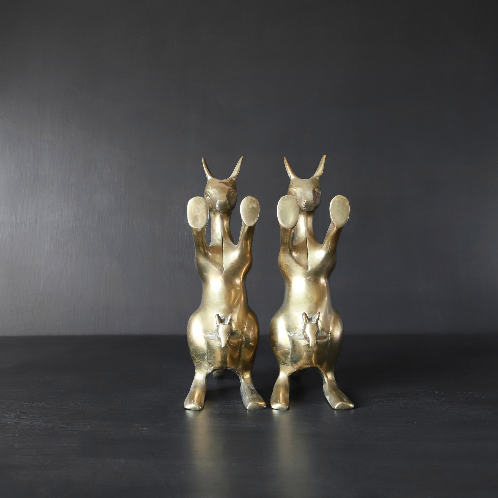 Whimsical Kangaroos Bookends Joey Baby Pouches Brass Door Stop Etsy