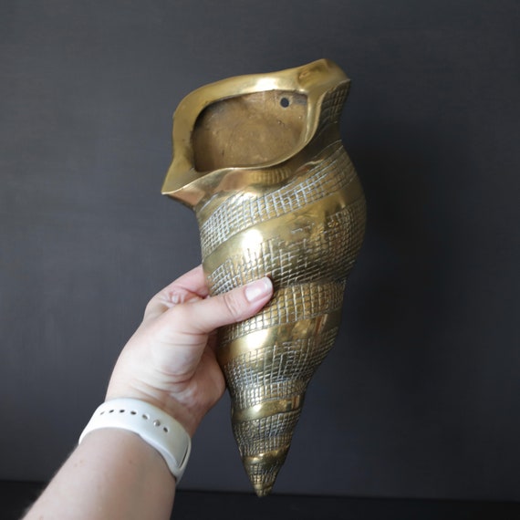 Seashell Wall Pocket Planter Vase Vintage Brass Hanging Conch