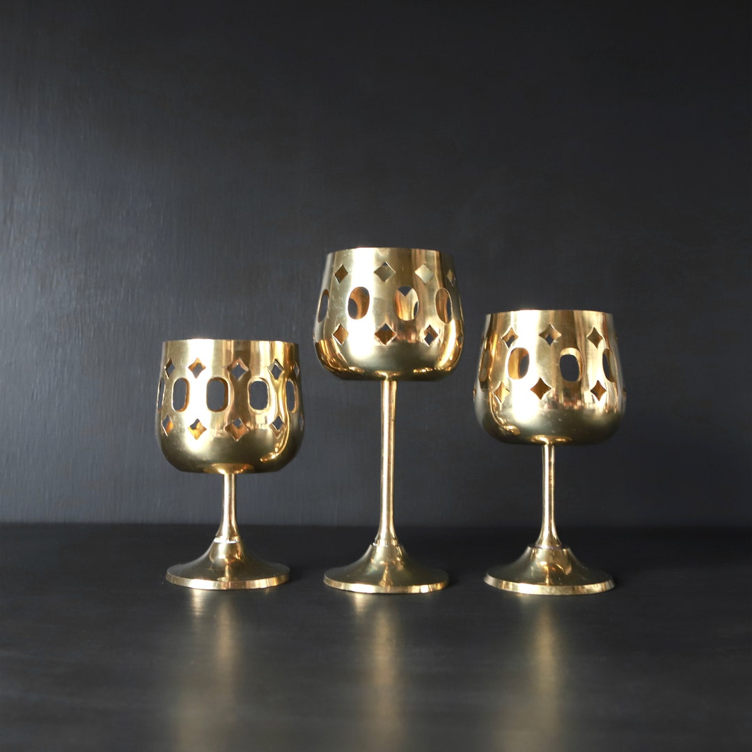 Graduated Brass Goblet Candle Holders Vintage Set of 3 for Etsy