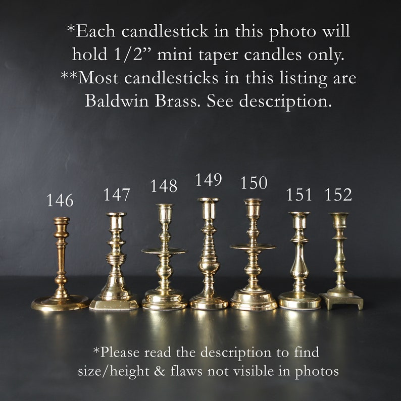 MINI Vintage Brass Candlesticks 1/2 5/8 or 3/4 Tiny Candle Holders You Choose SOLD SEPARATELY Mismatched Antique Farmhouse Wedding Decor image 3