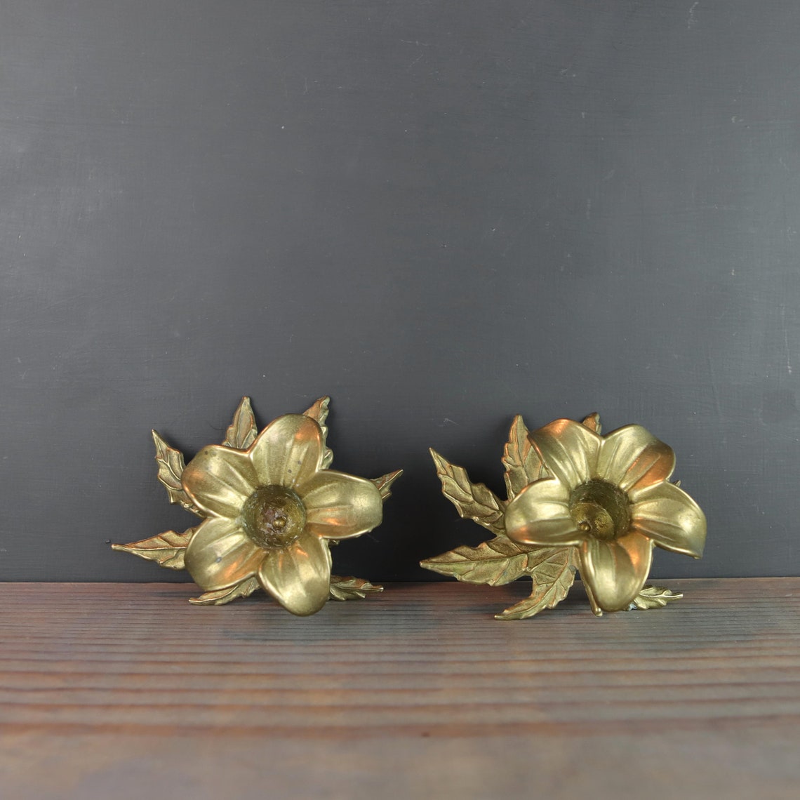 Vintage Brass Flower Candle Holders Etsy