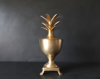 Brass Pineapple Container Jar Vintage Lion Paw Footed Vase Compote Taper Candle Holder Topper Lid 10"