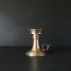 Vintage Brass Pillar Chamberstick Finger Loop 2” Votive Candlestick Holder with Handle Farmhouse Wedding Decor