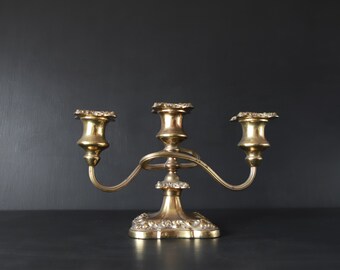 Art Nouveau Brass Candelabra Vintage 3 Arm Taper Candle Holder Victorian Gold Wedding Candlesticks Ornate Metal Accent