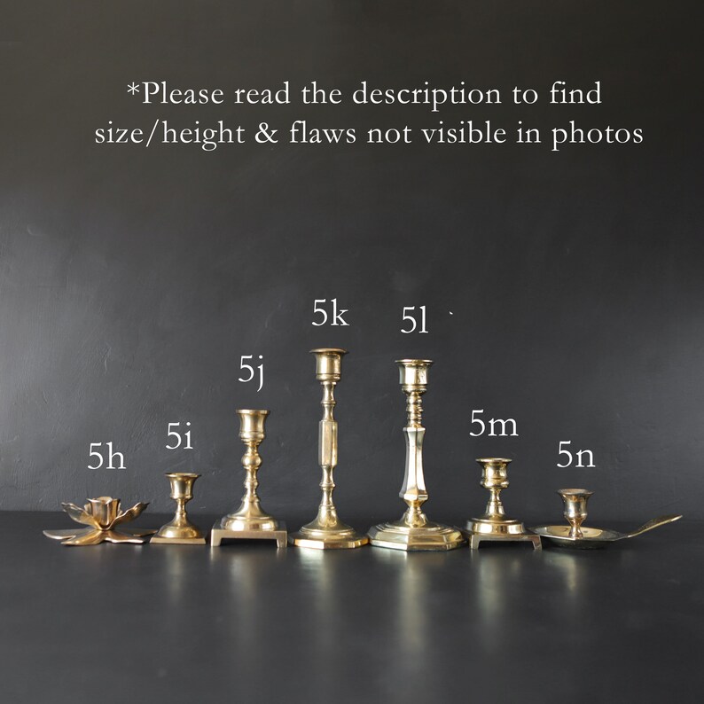 Vintage Brass Candlesticks Antique Candle Holder You Choose SOLD SEPARATELY Mixed Graduated Gold Metal Mismatched Wedding Collection READ image 6
