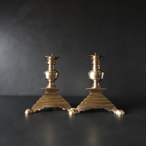 Footed Brass Candlesticks Vintage Pillar Candle Holders Victorian Gothic Home Wedding Accents