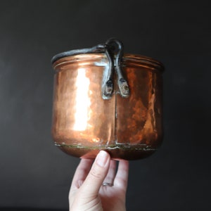 Rustic Copper Bucket Cauldron with Iron Swing Handle Farmhouse Kitchen Storage Container Metalware Dovetailed image 3